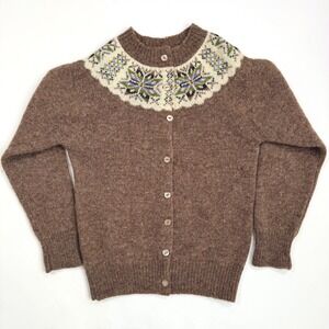 Vintage Wool Fair Isle Nordic Style Cardigan Sweater Women